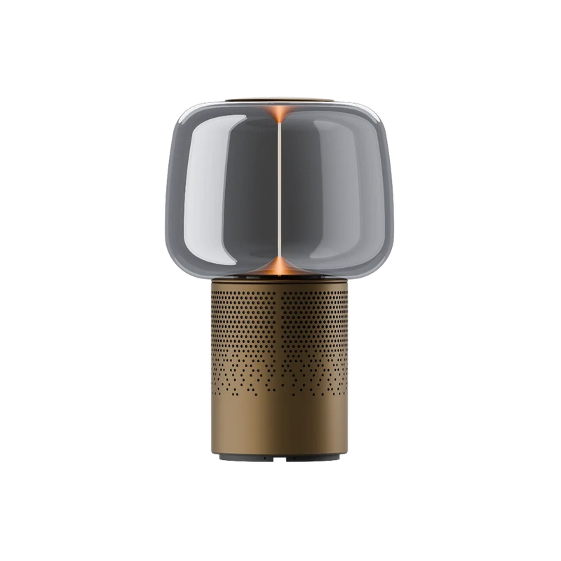Lautsprecherleuchte aus pulverbeschichtetem Stahl mit handgefertigtem Glasschirm und Filament-LED – Serena PLAY | Kooduu