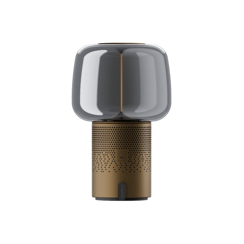 Lautsprecherleuchte aus pulverbeschichtetem Stahl mit handgefertigtem Glasschirm und Filament-LED – Serena PLAY | Kooduu