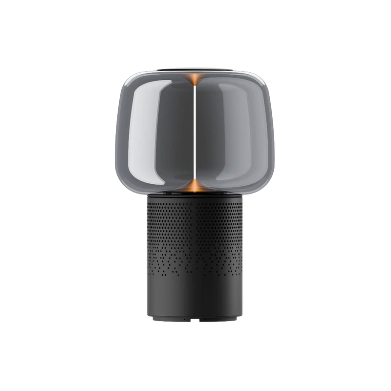 Lautsprecherleuchte aus pulverbeschichtetem Stahl mit Rauchglas-Lampenschirm und Filament-LED – Serena PLAY | Kooduu