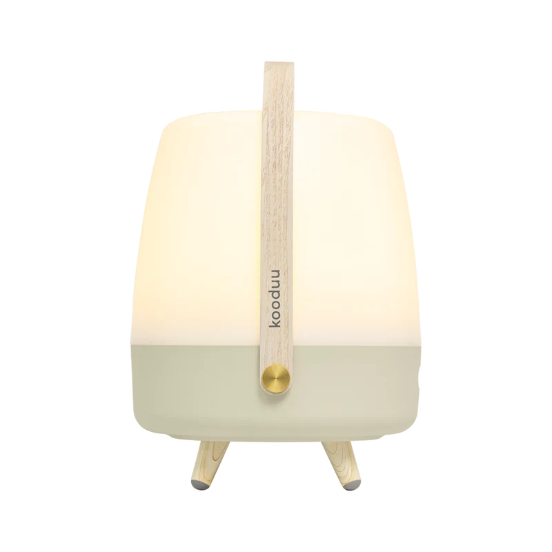Lautsprecherleuchte aus Polyethylen mit Holzgriff und Messingakzenten - Lite-up Play | Kooduu