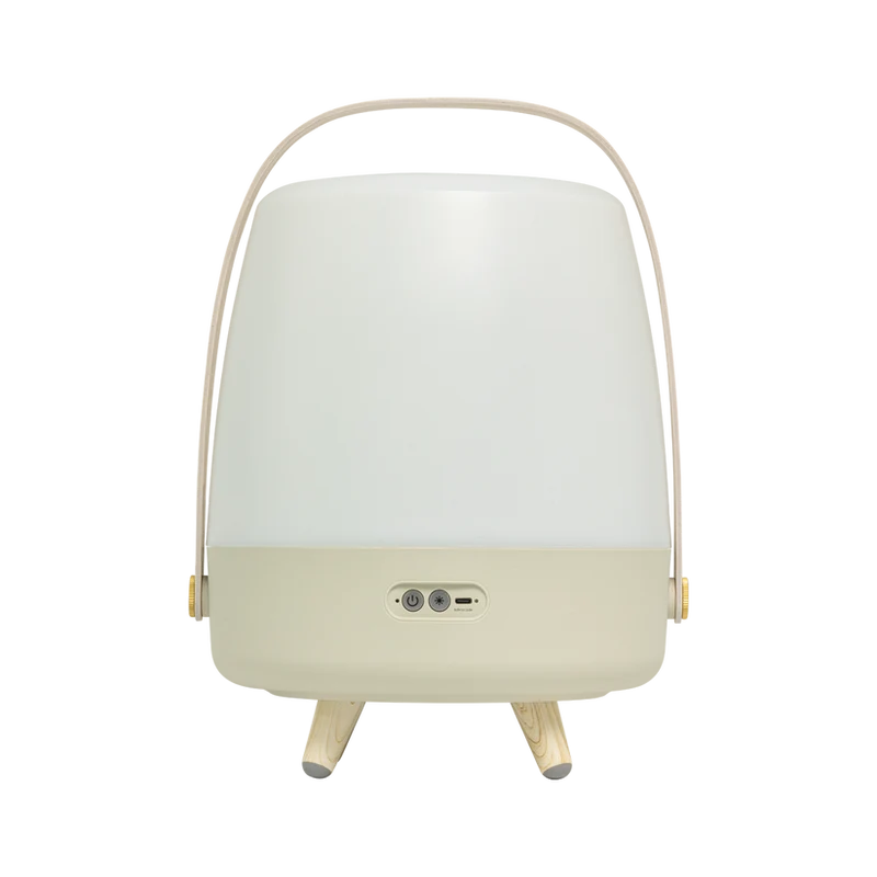 Lautsprecherleuchte aus Polyethylen mit Holzgriff und Messingakzenten - Lite-up Play | Kooduu