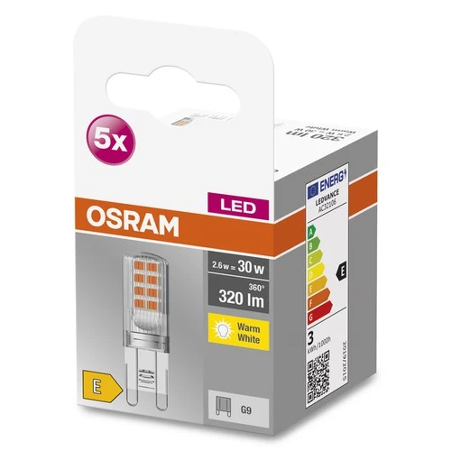 OSRAM LED Stiftsockellampe BASE PIN G9 LED-Lampe CL30 non-dimmable 2.6W , Warmweiß 5er Pack