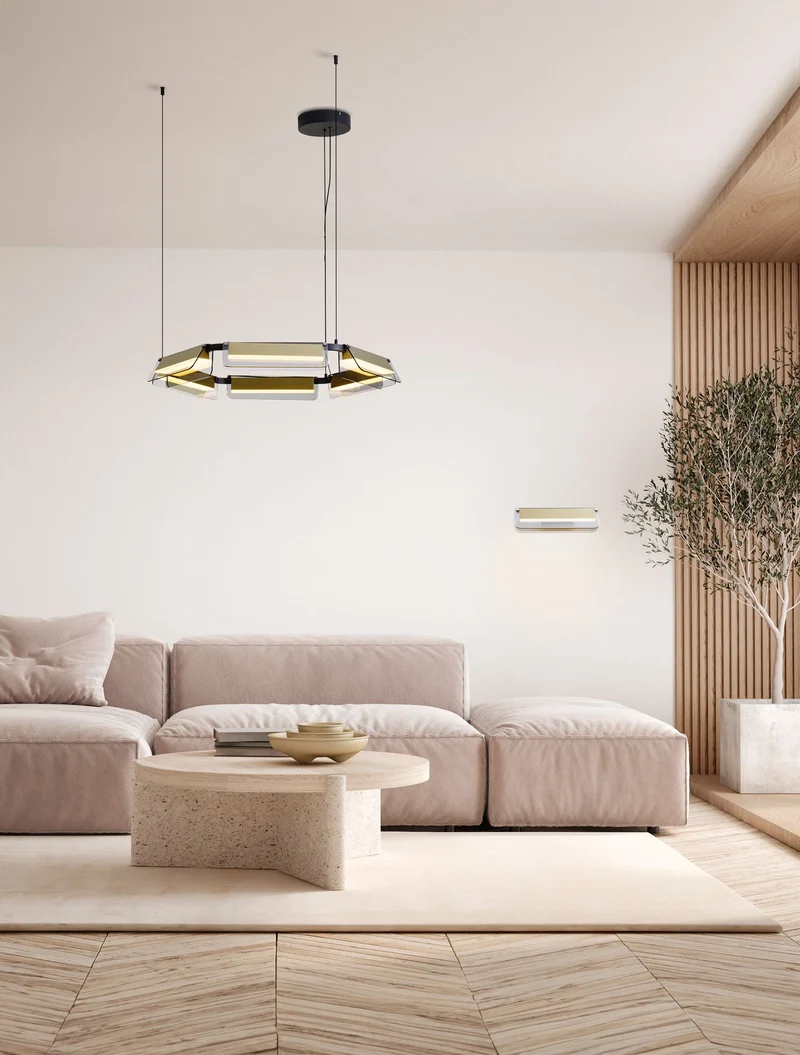 Apnea LED Pendelleuchte Hexagon Schwarz, Gold