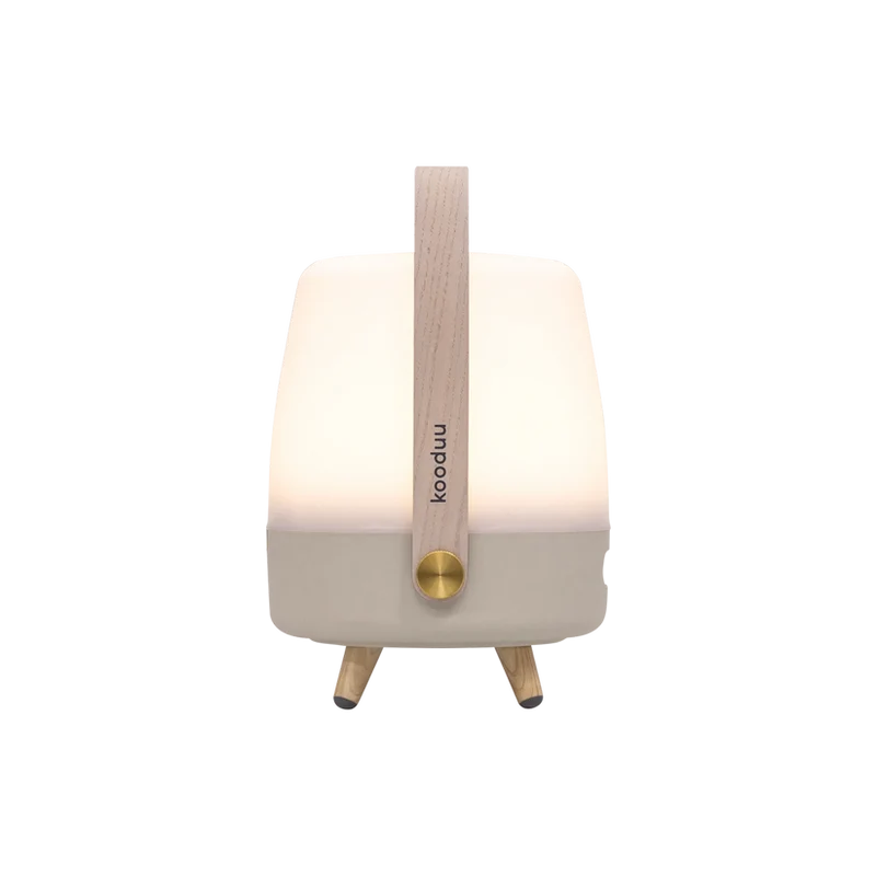 Lautsprecherleuchte aus Polyethylen mit Holzgriff und Messingakzenten - Lite-up Play Mini | Kooduu