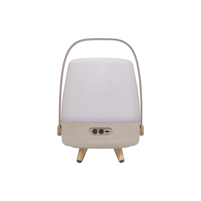 Lautsprecherleuchte aus Polyethylen mit Holzgriff und Messingakzenten - Lite-up Play Mini | Kooduu
