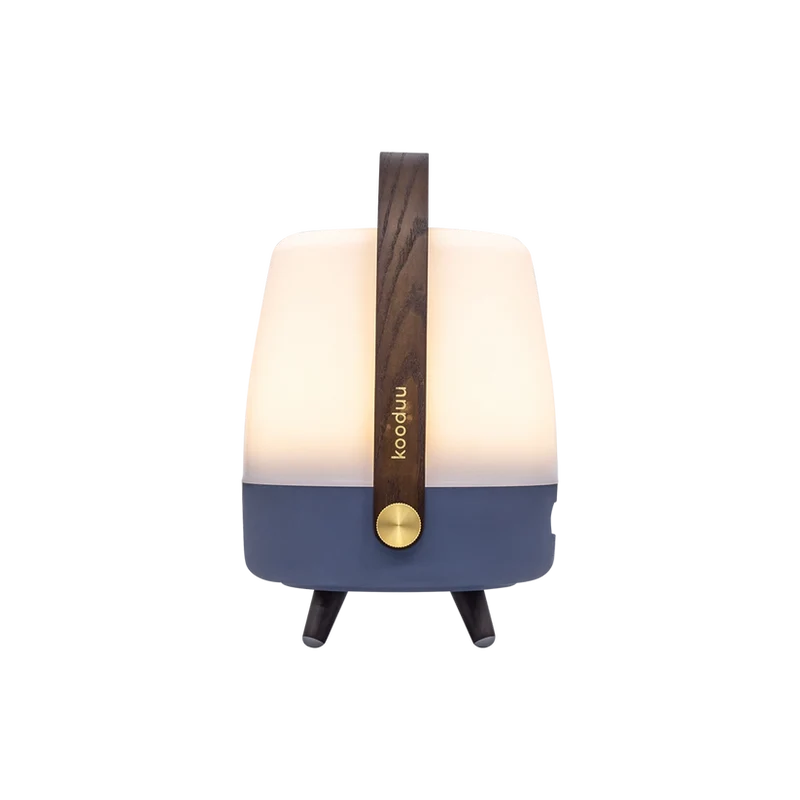 Lautsprecherleuchte aus Polyethylen mit Holzgriff und Messingakzenten - Lite-up Play Mini | Kooduu