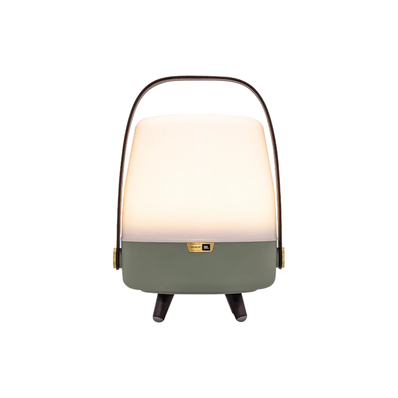 Lautsprecherleuchte aus Polyethylen mit Holzgriff und Messingakzenten - Lite-up Play Mini | Kooduu