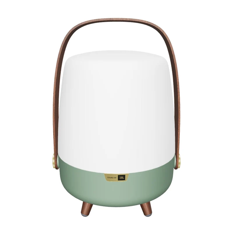 Lautsprecherleuchte aus Polyethylen mit Holzgriff und Messingakzenten - Lite-up Play Mini | Kooduu