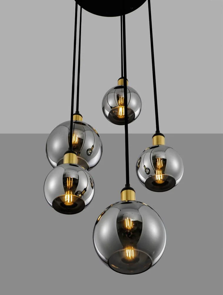 Mirro Pendelleuchte 5-flammig Ø 50cm Gold, Schwarz, Rauch