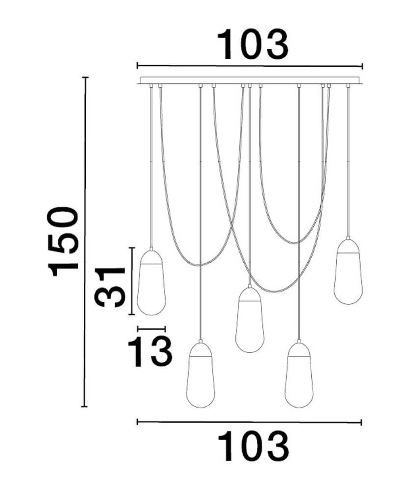 Blaky Pendelleuchte Balken 103cm 5-flammig Schwarz, Weiß