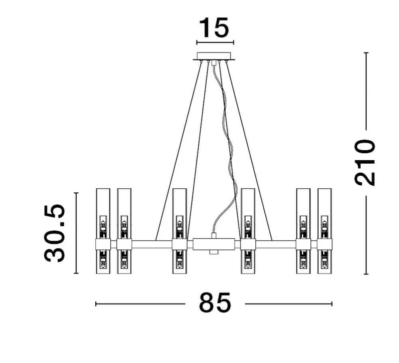Century Pendelleuchte 20-flammig Ø 85cm Schwarz, Transparent