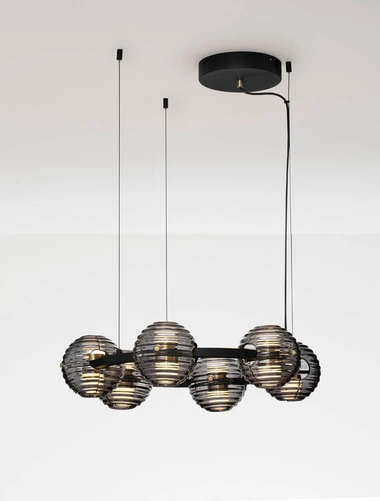 Las LED Pendelleuchte 6-flammig Ø 63cm 3000K Schwarz, Gold