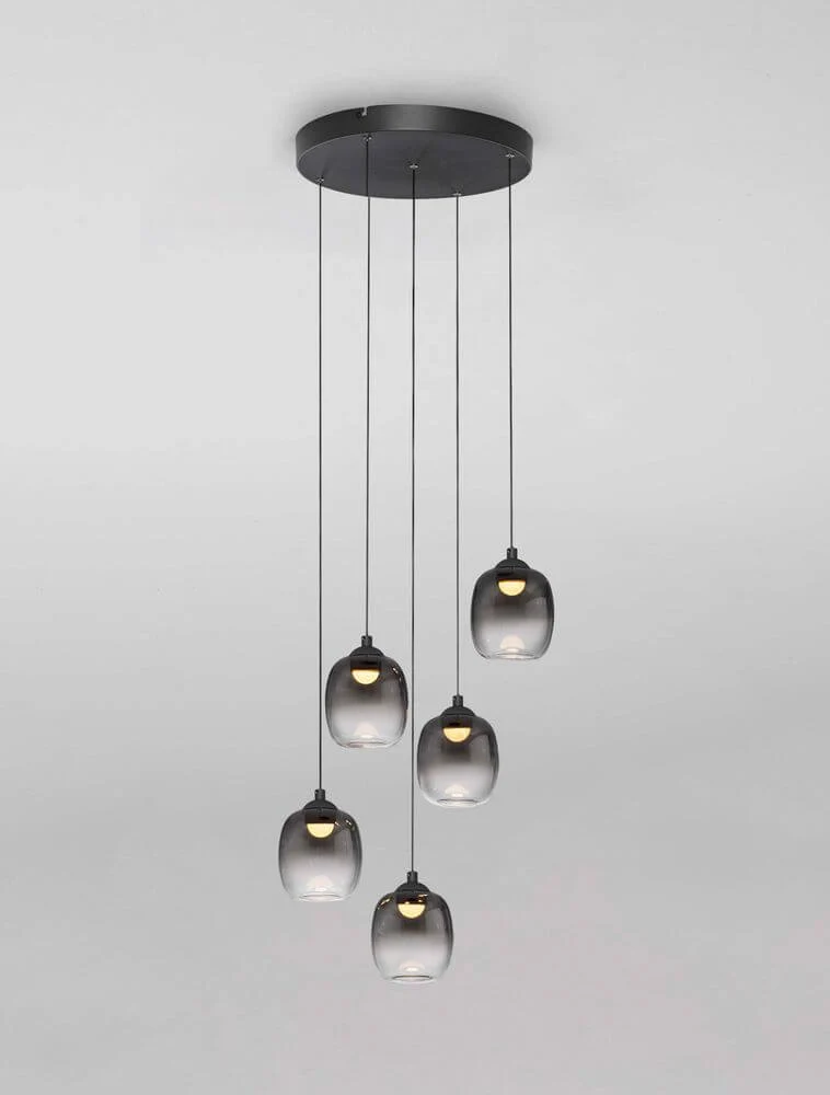 Kita LED Pendelleuchte 5-flammig Ø 43cm 3000K Schwarz, Rauch
