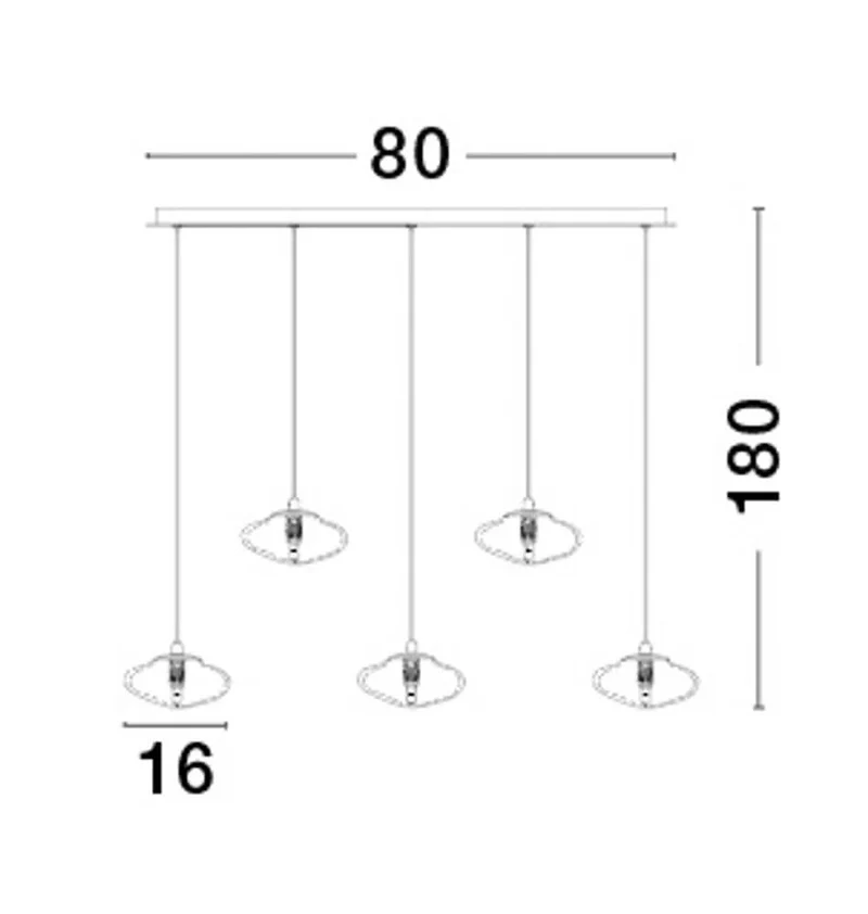 King Pendelleuchte Balken 80cm 5-flammig Gold, Transparent