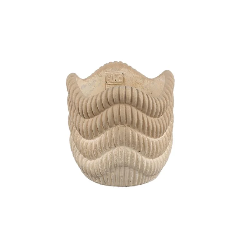 Topf - Runder Zement, Rillenmuster, Wellenlinienmuster, Cremefarbe, M – Kiera | PTMD