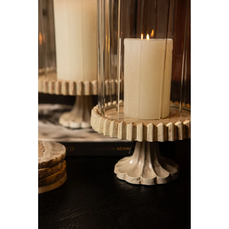 Windlicht – Gegossener Aluminium Rahmen, Verziertes Glasdesign, Goldene Farbgebung, S – Troye | PTMD
