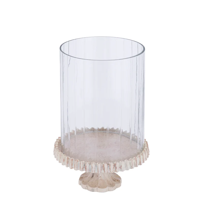 Windlicht – Gegossener Aluminium Rahmen, Verziertes Glasdesign, Goldene Farbgebung, L – Troye | PTMD