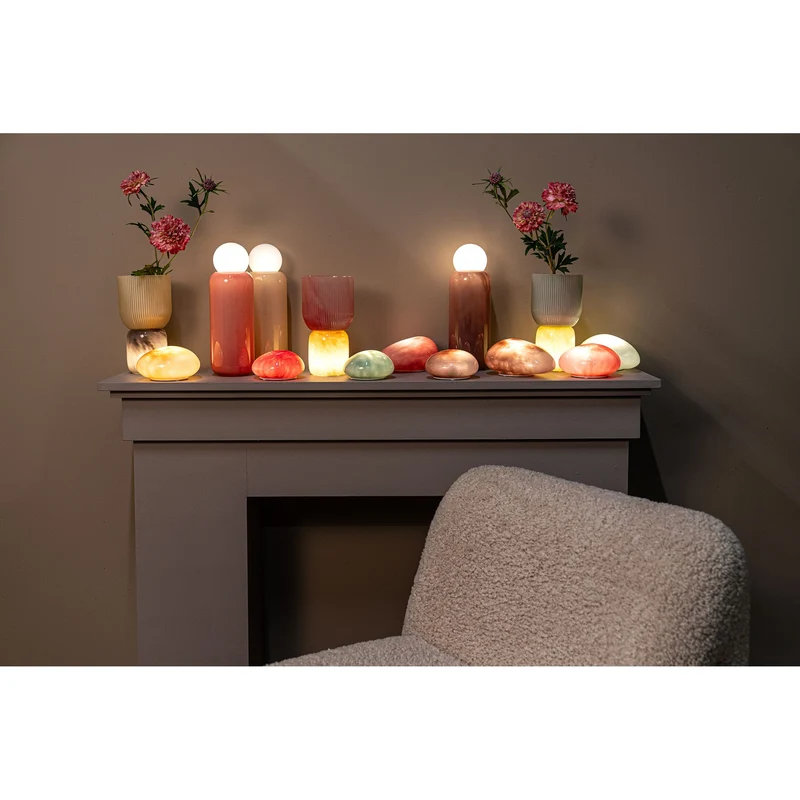 LED-Leuchte – Steinform Design, Aufladbare Funktion, Dunkelrosa Farbe, S – Shalon | PTMD