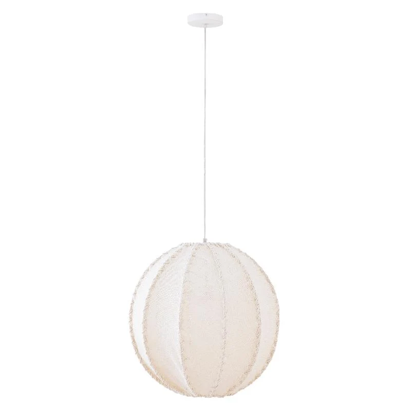 Pendelleuchte aus Jute und Eisen mit Cremeton und Flechtoptik in Kugelform, L – Myka | PTMD