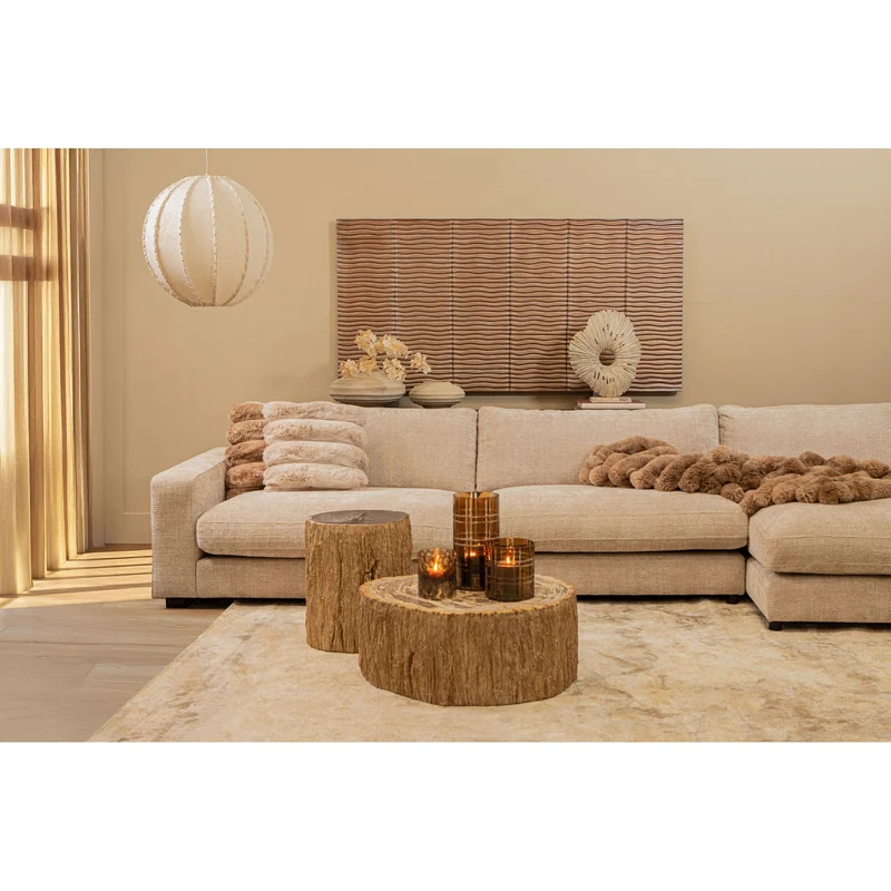 Pendelleuchte aus Jute und Eisen mit Cremeton und Flechtoptik in Kugelform, L – Myka | PTMD