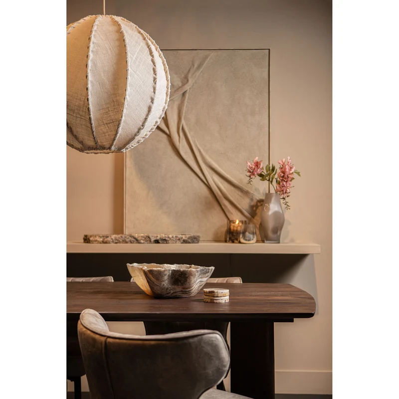Pendelleuchte aus Jute und Eisen mit Cremeton und Flechtoptik in Kugelform, L – Myka | PTMD
