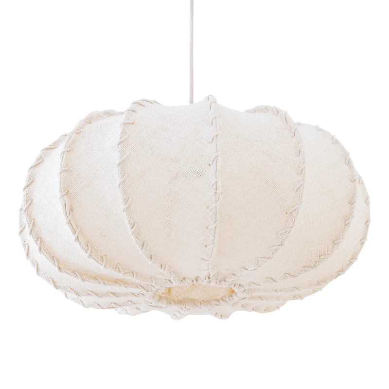 Pendelleuchte aus Jute und Eisen mit Cremeton und Flechtoptik in flachrunder Form, L – Myka | PTMD