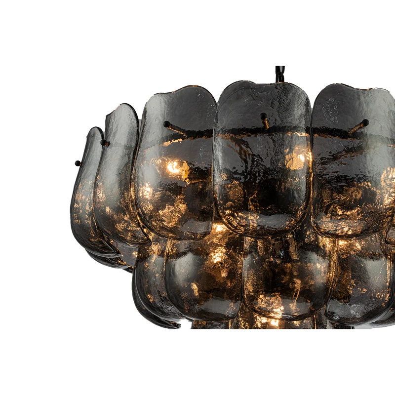 Pendelleuchte aus Glas und Eisen mit gunmetalfarbener Optik und runder Form, L – Vila | PTMD