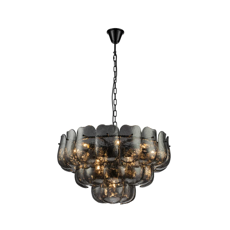 Pendelleuchte aus Glas und Eisen mit gunmetalfarbener Optik und runder Form, L – Vila | PTMD