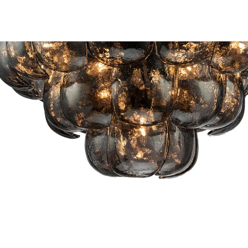 Pendelleuchte aus Glas und Eisen mit gunmetalfarbener Optik und runder Form, L – Vila | PTMD