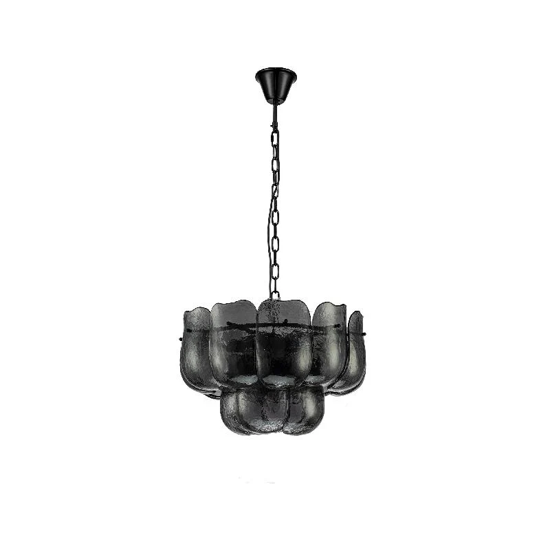 Pendelleuchte aus Glas und Eisen mit gunmetalfarbener Optik und runder Form, S – Vila | PTMD