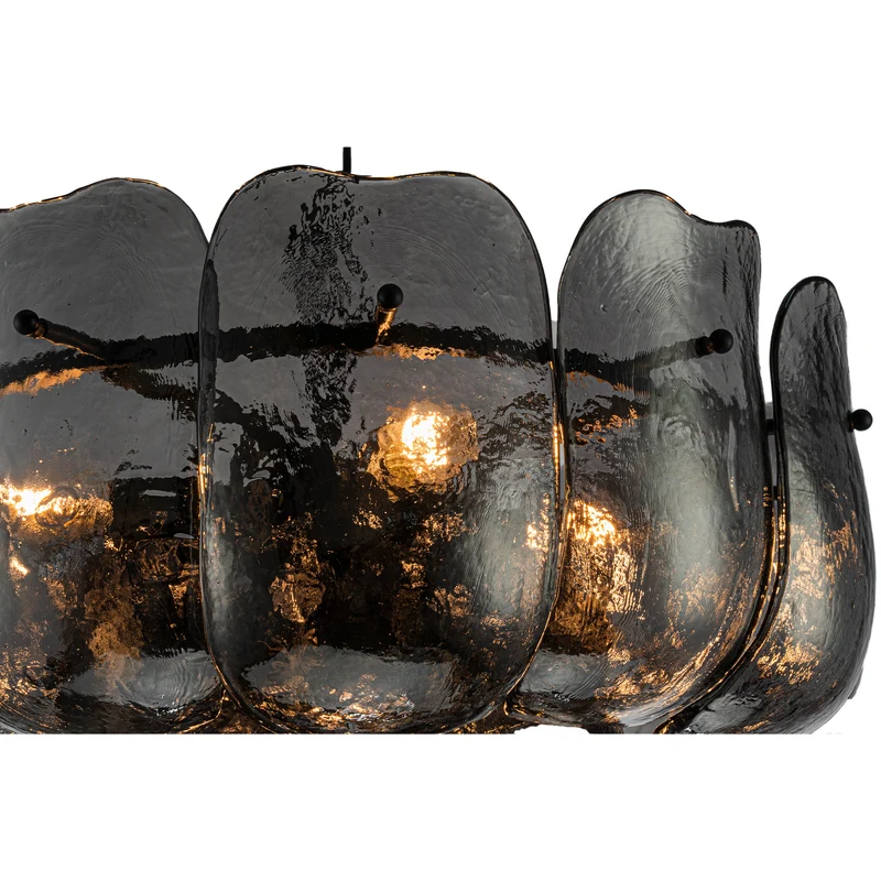 Pendelleuchte aus Glas und Eisen mit gunmetalfarbener Optik und runder Form, S – Vila | PTMD
