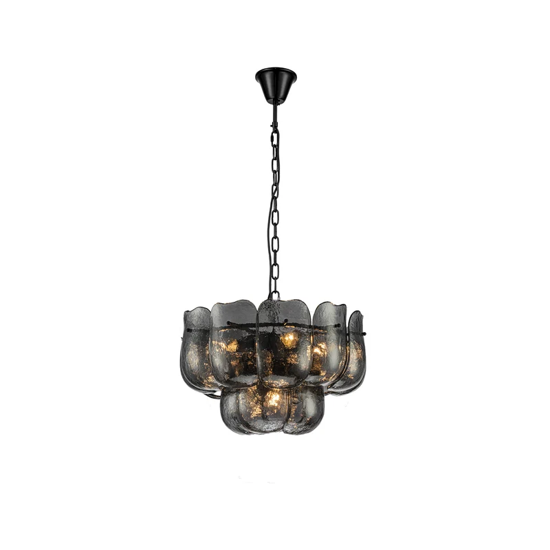 Pendelleuchte aus Glas und Eisen mit gunmetalfarbener Optik und runder Form, S – Vila | PTMD