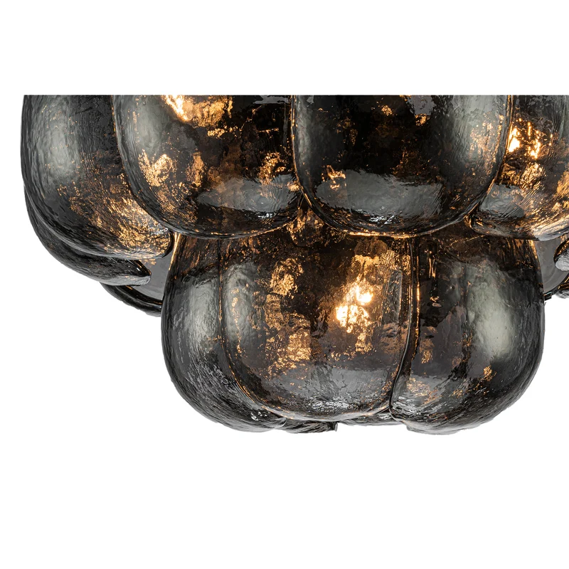 Pendelleuchte aus Glas und Eisen mit gunmetalfarbener Optik und runder Form, S – Vila | PTMD