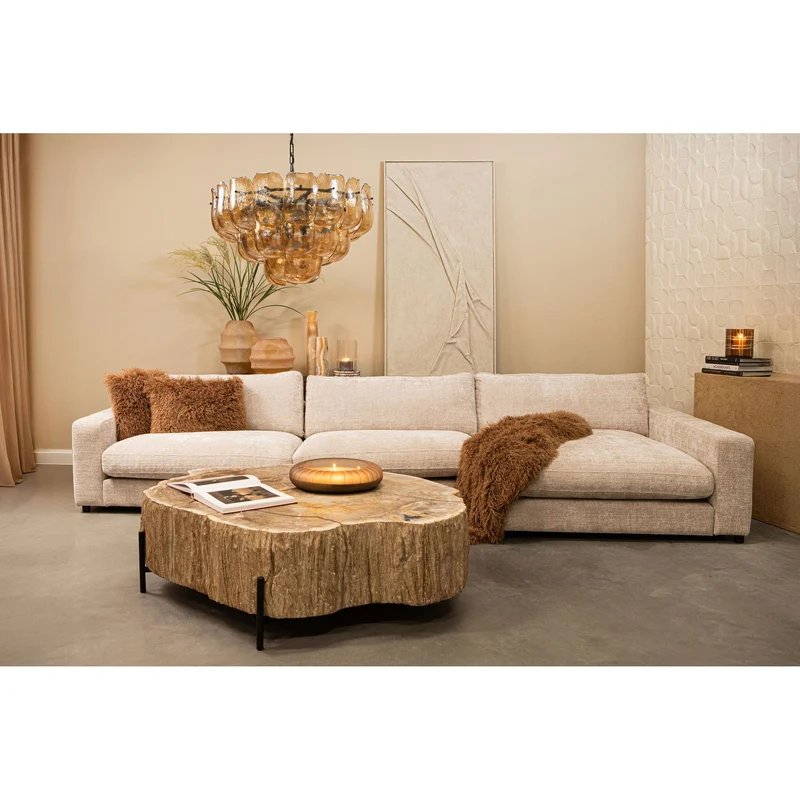 Pendelleuchte aus Glas und Eisen mit bernsteinfarbener Optik und runder Form, L – Vila | PTMD