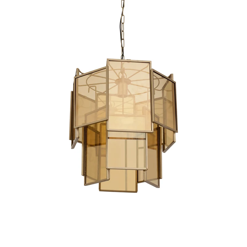 Pendelleuchte aus Glas und Eisen mit Messington und mehrlagiger Form, S – Loucas | PTMD