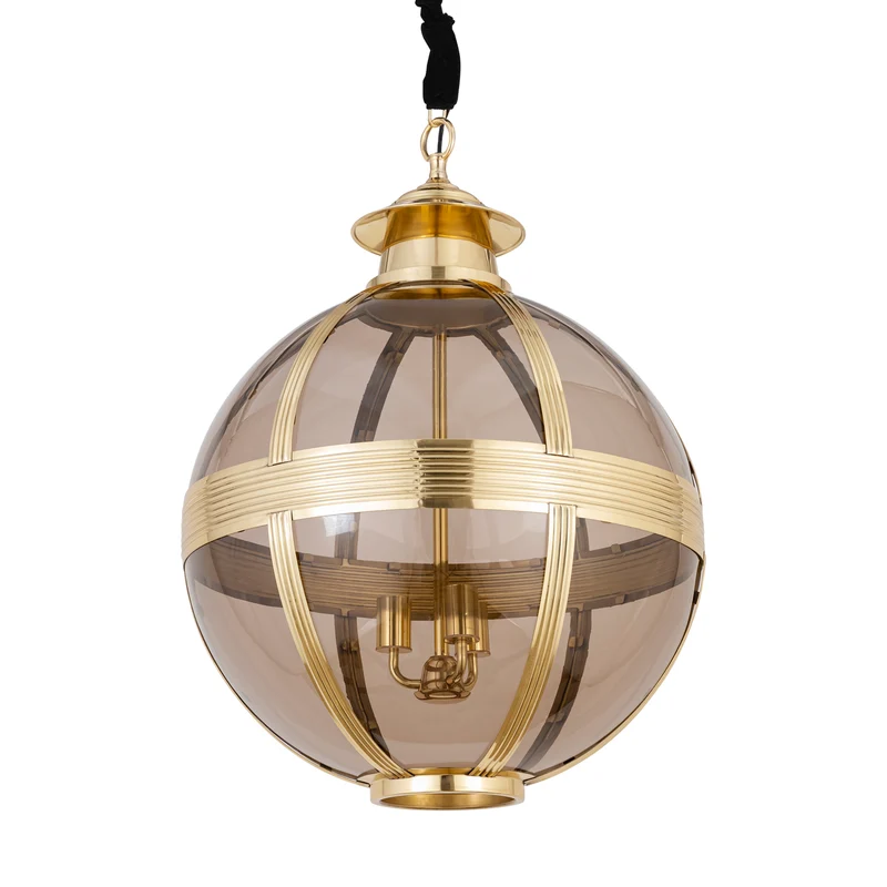 Pendelleuchte aus Glas und Metall, antik-messingfarbene Optik, rundes Design, mit Baldachin, L – Mikk | PTMD