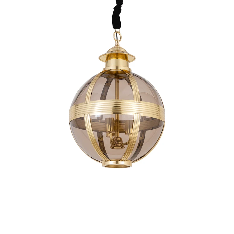 Pendelleuchte aus Glas und Metall, antik-messingfarbene Optik, rundes Design, mit Baldachin, S – Mikk | PTMD