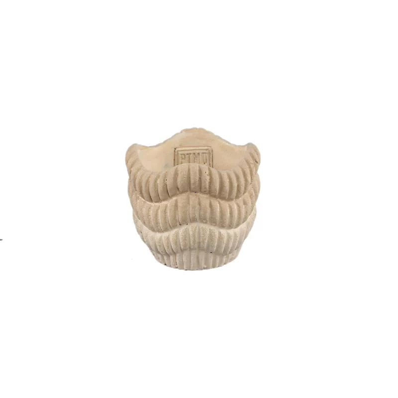 Topf - Runder Zement, Rillenmuster, Wellenlinienmuster, Cremefarbe, XS – Kiera | PTMD