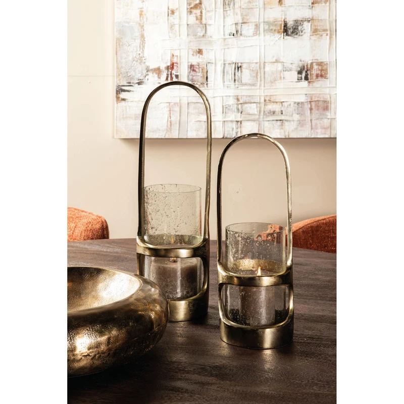Laterne – Gegossenes Aluminium Design, Hohe Form, Goldener Farbton, L – Rahana | PTMD
