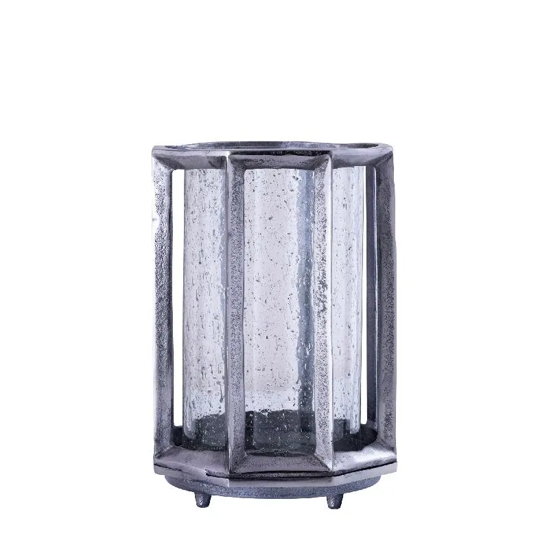 Windlicht – Gegossenes Aluminium Design, Rundes Stab Muster, Schwarzer Farbton, S – Connhal | PTMD