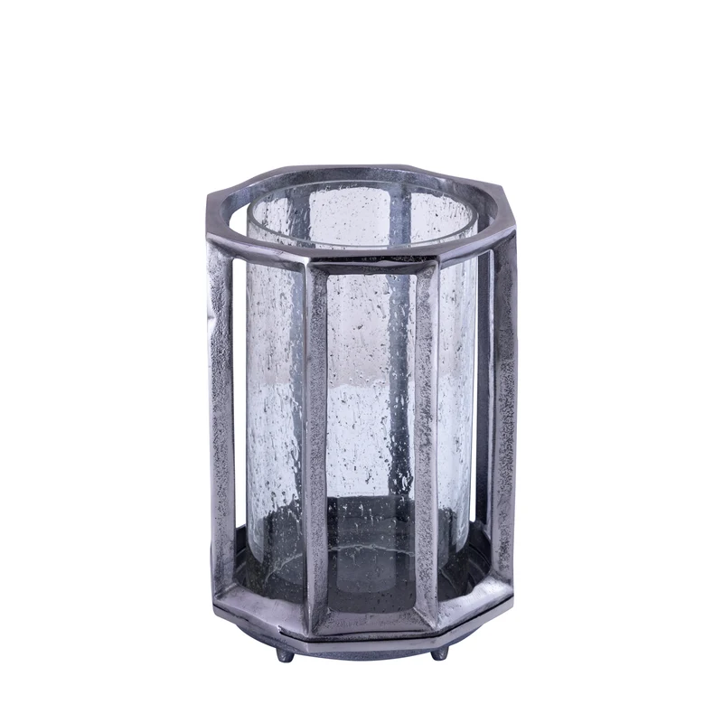 Windlicht – Gegossenes Aluminium Design, Rundes Stab Muster, Schwarzer Farbton, S – Connhal | PTMD
