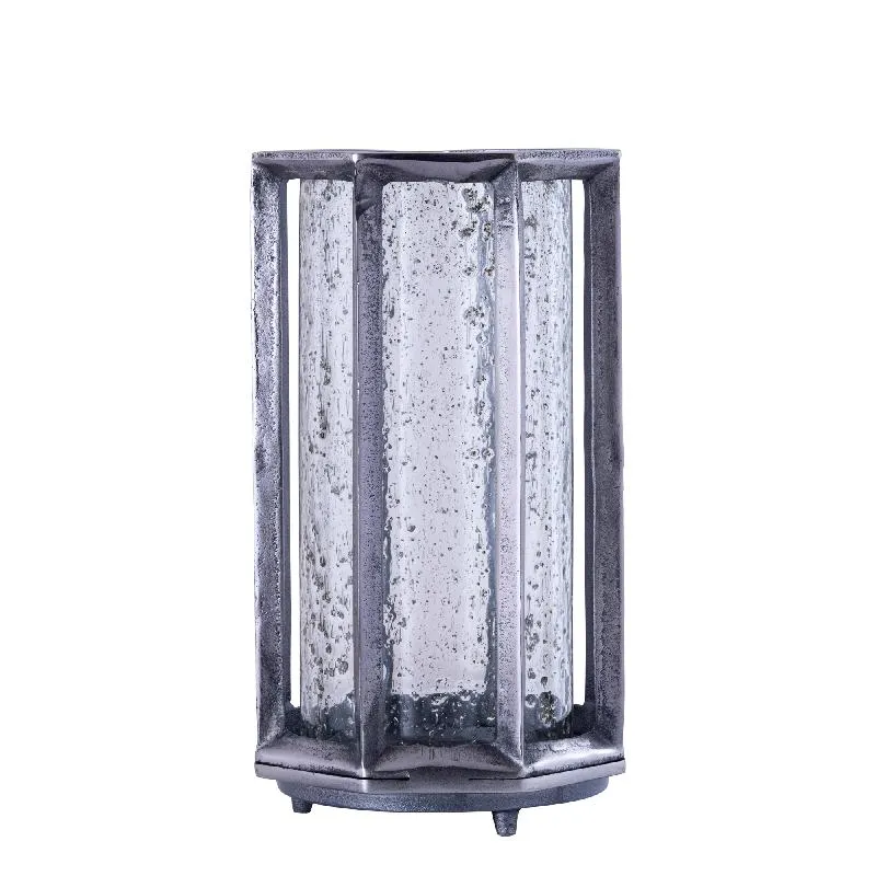 Windlicht – Gegossenes Aluminium Design, Rundes Stab Muster, Schwarzer Farbton, L – Connhal | PTMD