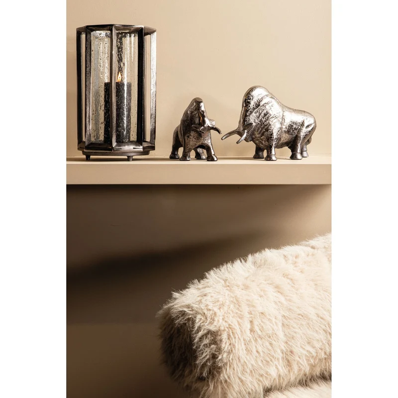 Windlicht – Gegossenes Aluminium Design, Rundes Stab Muster, Schwarzer Farbton, L – Connhal | PTMD