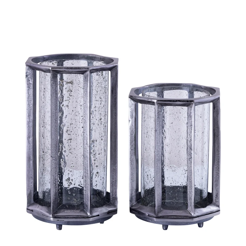 Windlicht – Gegossenes Aluminium Design, Rundes Stab Muster, Schwarzer Farbton, L – Connhal | PTMD