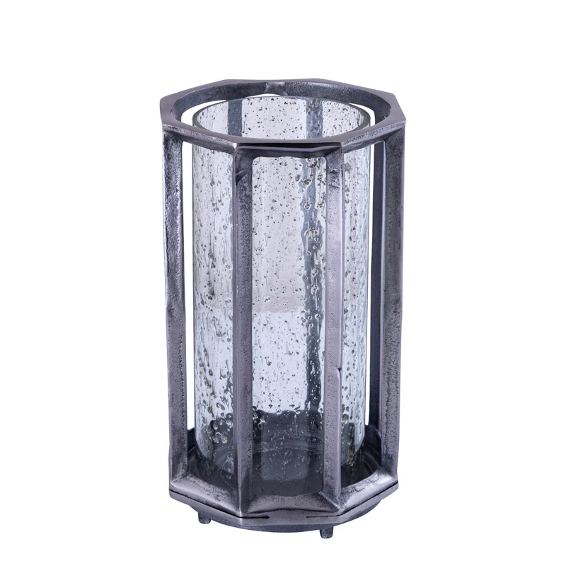 Windlicht – Gegossenes Aluminium Design, Rundes Stab Muster, Schwarzer Farbton, L – Connhal | PTMD