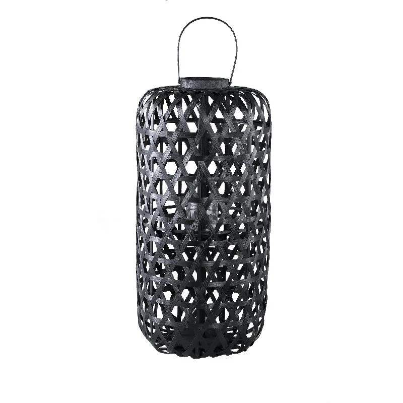 Laterne – Rundes Bambus Design, Glas Einsatz, Schwarzer Farbton, L – Mayita | PTMD