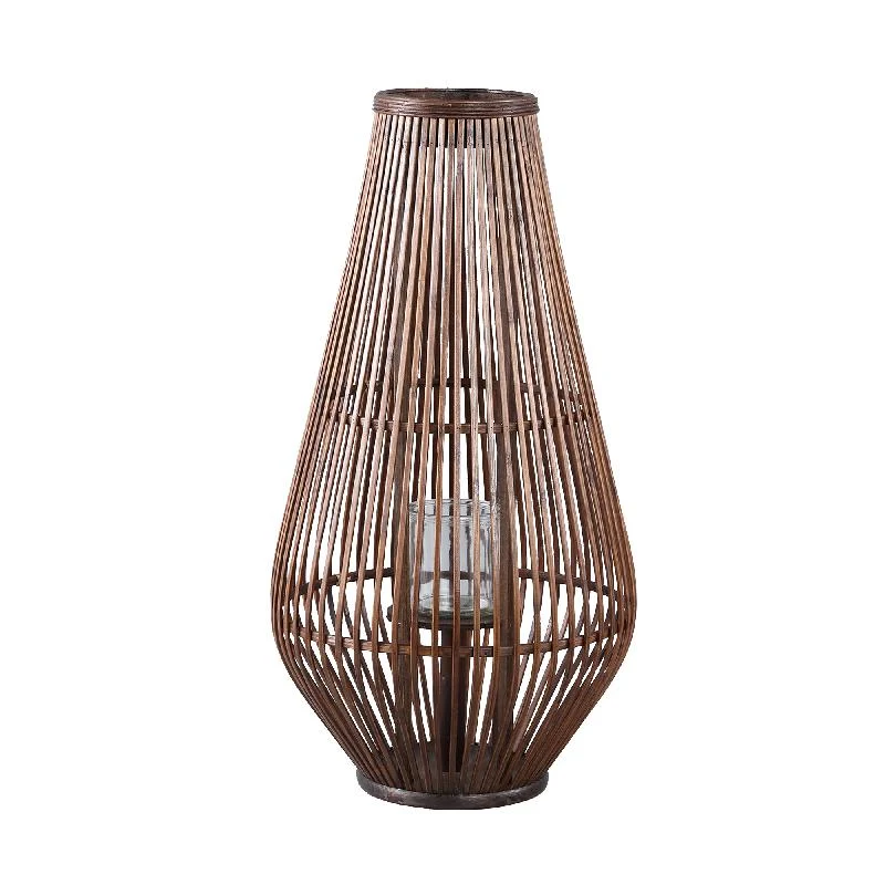 Laterne – Rundes Bambus Design, Glas Einsatz, Brauner Farbton, L – Lysia | PTMD