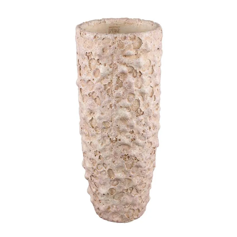 Blumentopf - Runder Zement, Raue Oberfläche, Hellrosa,Hoch, L – Romas | PTMD