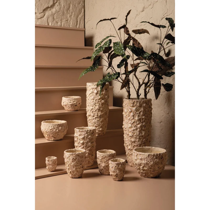Blumentopf - Runder Zement, Raue Oberfläche, Hellrosa,Hoch, L – Romas | PTMD
