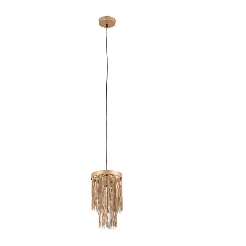 Pendelleuchte aus Eisen, goldfarbene Optik, Kettendesign, rundes Design, mit Baldachin, S – Brenton | PTMD
